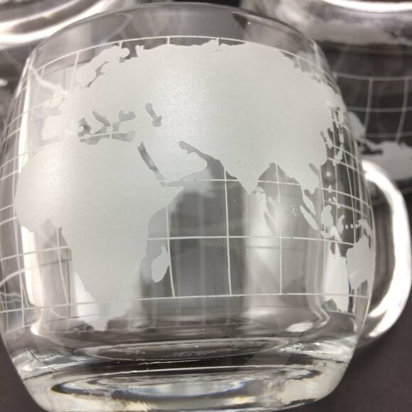 3 Vintage 1970s Nestle Nescafe World Globe Atlas Frosted Glass Mugs Cups - Picture 9 of 9